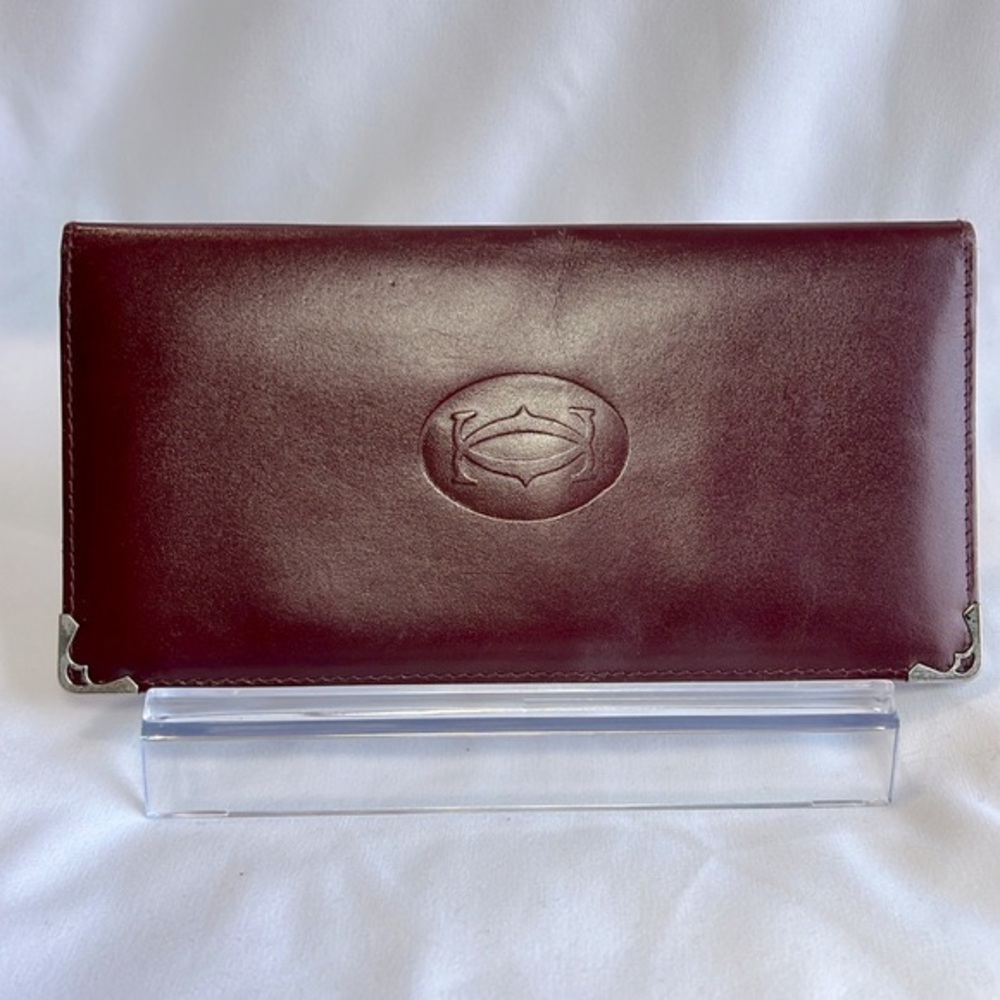 Cartier Bordeaux Long Wallet Leather/checkbook holder Burgundy
